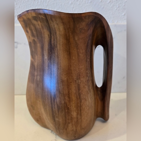 Vintage MCM Small Olive Wood Pitcher Jug 6.25